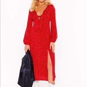 Red Polka Dot Tie Midi Dress